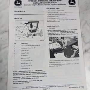 John Deere Operator Installation Instruction Manual Front Hitch M146468 2002