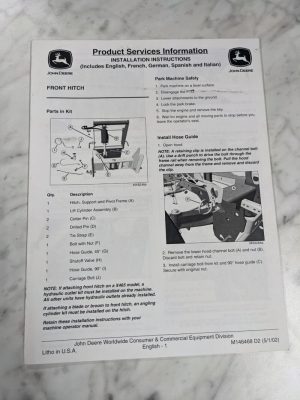 John Deere Operator Installation Instruction Manual Front Hitch M146468 2002