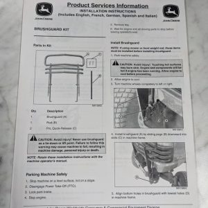John Deere Operator Installation Instruction Manual Brushguard Kit M147005 2002