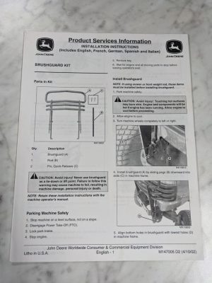 John Deere Operator Installation Instruction Manual Brushguard Kit M147005 2002