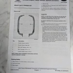 John Deere Operator Installation Instruction Manual Fender Kit Hd M157802 2007