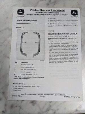 John Deere Operator Installation Instruction Manual Fender Kit Hd M157802 2007