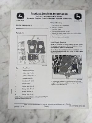 John Deere Operator Installation Instruction Manual Click & Go Kit M146075 2002