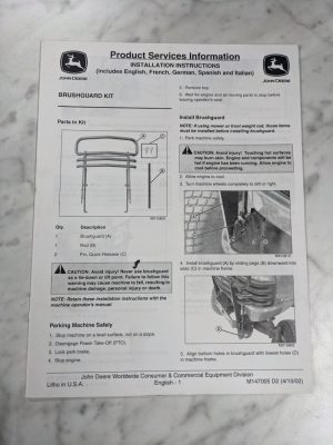 John Deere Operator Installation Instruction Manual Brushguard Kit M147005