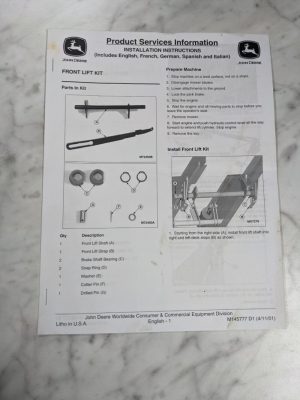 John Deere Operator Installation Instruction Manual Front Lift Kit M145777