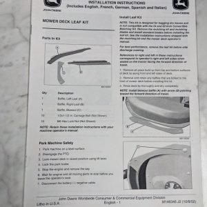 John Deere Operator Installation Instruction Manual Mower Deck Leaf Kit M148346
