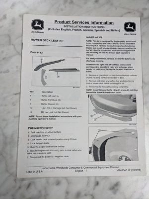 John Deere Operator Installation Instruction Manual Mower Deck Leaf Kit M148346