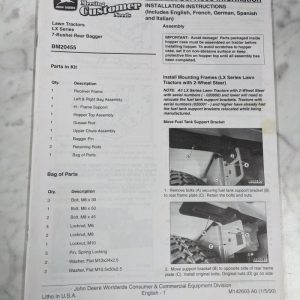 John Deere Operator Installation Instruction Manual Lx Series Bagger M142603