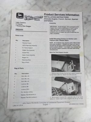 John Deere Operator Installation Instruction Manual Lx Series Bagger M142603