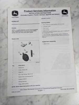 John Deere Operator Installation Instruction Manual Horn Kit M161355 2009