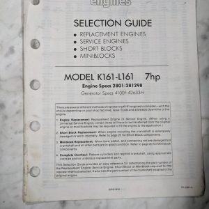 Kohler Engine Selection Guide Replacement Service Short Mini Blocks K161-L161