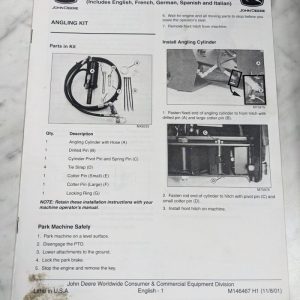 John Deere Operator Installation Instruction Manual Angling Kit M146467 H1 2001