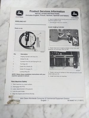 John Deere Operator Installation Instruction Manual Angling Kit M146467 H1 2001