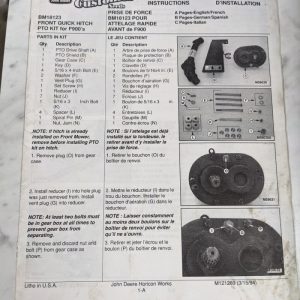 John Deere Installation Instruction Manual Front Quick Hitch Kit F900 M121289