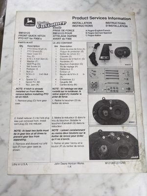 John Deere Installation Instruction Manual Front Quick Hitch Kit F900 M121289