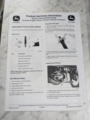 John Deere Installation Instruction Manual 2Wd Front Pto Kit X400 M146465
