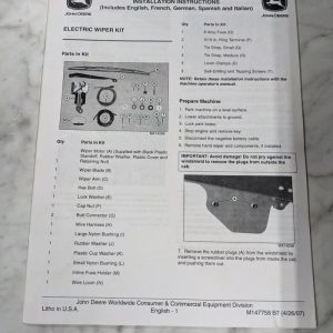John Deere Operator Installation Instruction Manual Electric Wiper Kit M147758