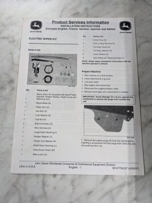 John Deere Operator Installation Instruction Manual Electric Wiper Kit M147758