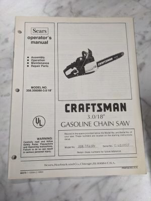 Sears Craftsman Chain Saw Operator Service Manual Parts List 358.356080-3.0/18”