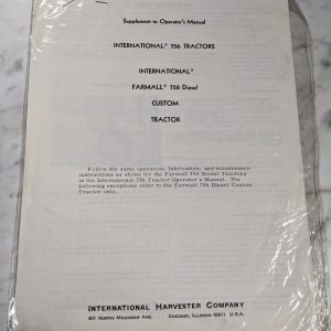 International Harvester 756 Tractors Farmall Diesel Supplement Operator Manual