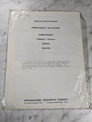 International Harvester 756 Tractors Farmall Diesel Supplement Operator Manual