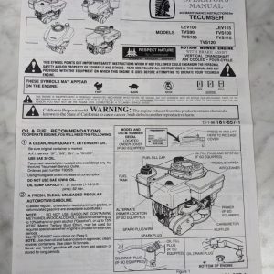 Tecumseh Operators Manual Lev100 115 Tvs 90 100 105 115 120 Mower Engine