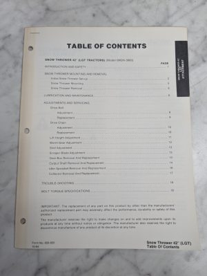 Ford Repair Service Manual 42" Snow Thrower Attachment 09Gn 3663 '84 Lgt Tractor