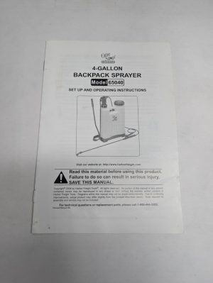 One Stop 4-Gallon Backpack Sprayer Model 65040 Setup Operator Instruction Manual