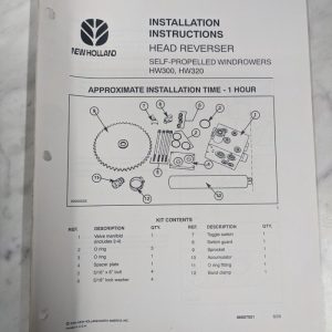 New Holland Installation Instruction Manual Head Reverser Windrower 86607921