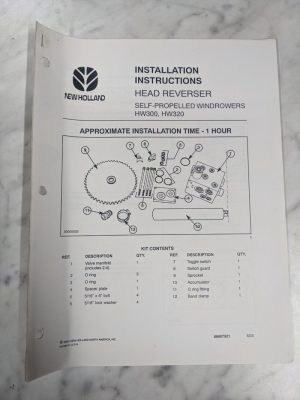 New Holland Installation Instruction Manual Head Reverser Windrower 86607921