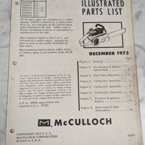 Mcculloch Chain Saw Illustrated Parts List Book Manual Catalog Sp 60 1973 90263