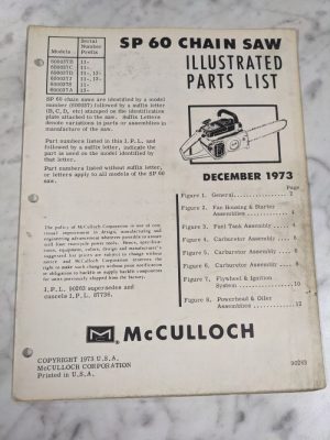 Mcculloch Chain Saw Illustrated Parts List Book Manual Catalog Sp 60 1973 90263