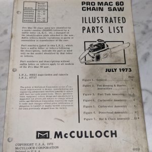 Mcculloch Chain Saw Illustrated Parts List Manual Catalog Pro Mac 60 1973 89321