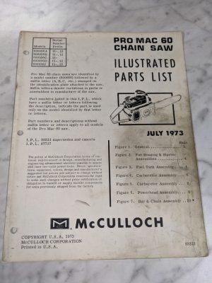 Mcculloch Chain Saw Illustrated Parts List Manual Catalog Pro Mac 60 1973 89321