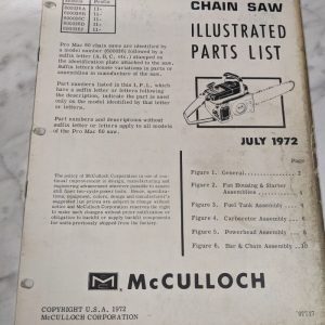 Mcculloch Chain Saw Illustrated Parts List Manual Catalog Pro Mac 60 1972 87717