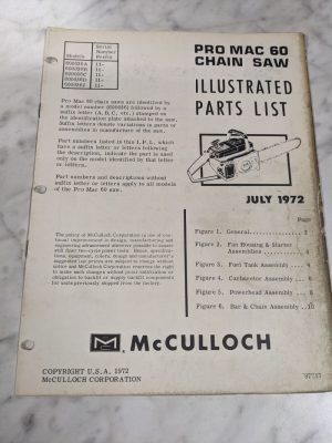 Mcculloch Chain Saw Illustrated Parts List Manual Catalog Pro Mac 60 1972 87717