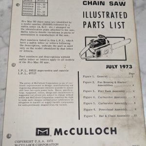 Mcculloch Chain Saws Illustrated Parts List Manual Catalog Pro Mac 60 1973 89321