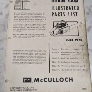 Mcculloch Chain Saws Illustrated Parts List Manual Catalog Pro Mac 60 1972 87717