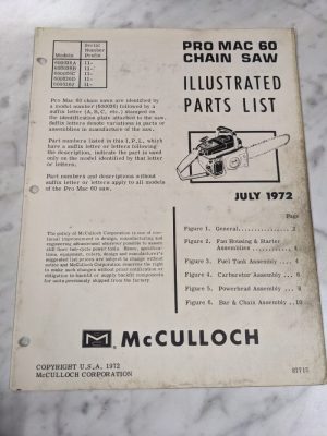 Mcculloch Chain Saws Illustrated Parts List Manual Catalog Pro Mac 60 1972 87717