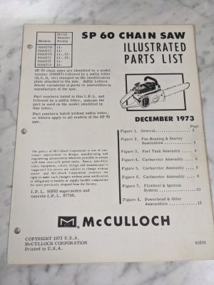 Mcculloch Chain Saws Illustrated Parts List Book Manual Catalog Sp 60 1973 90263