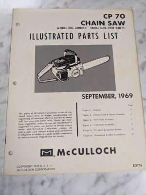 Mcculloch Chain Saw Illustrated Parts List Book Manual Catalog Cp 70 1969 83716