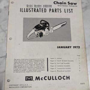 Mcculloch Chain Saw Illustrated Parts List Book Manual Catalog G-70 1972 85870