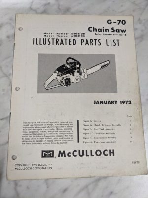 Mcculloch Chain Saw Illustrated Parts List Book Manual Catalog G-70 1972 85870