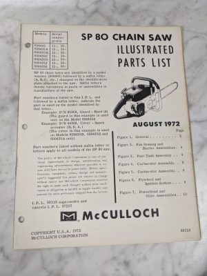 Mcculloch Chain Saw Illustrated Parts List Book Manual Catalog Sp 80 1972 88118
