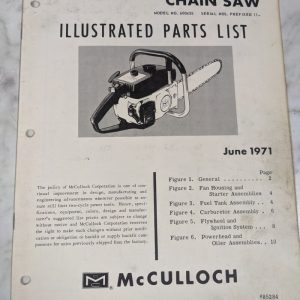 Mcculloch Chain Saw Illustrated Parts List Book Manual Catalog Sp 80 1971 85284