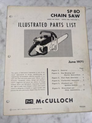 Mcculloch Chain Saw Illustrated Parts List Book Manual Catalog Sp 80 1971 85284