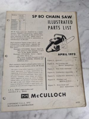 Mcculloch Chain Saw Illustrated Parts List Book Manual Catalog Sp 80 1972 87257