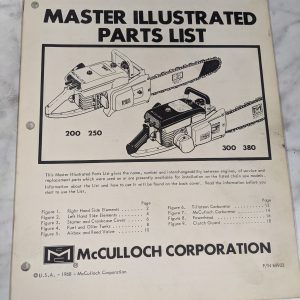 Mcculloch Chain Saws Master Illustrated Parts List Manual 200/300 Series Engines