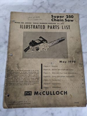 Mcculloch Chain Saw Illustrated Parts List Manual Catalog Super 250 1970 84268