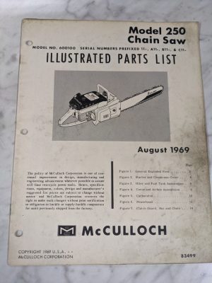 Mcculloch Chain Saw Illustrated Parts List Manual Catalog Model 250 1969 83499